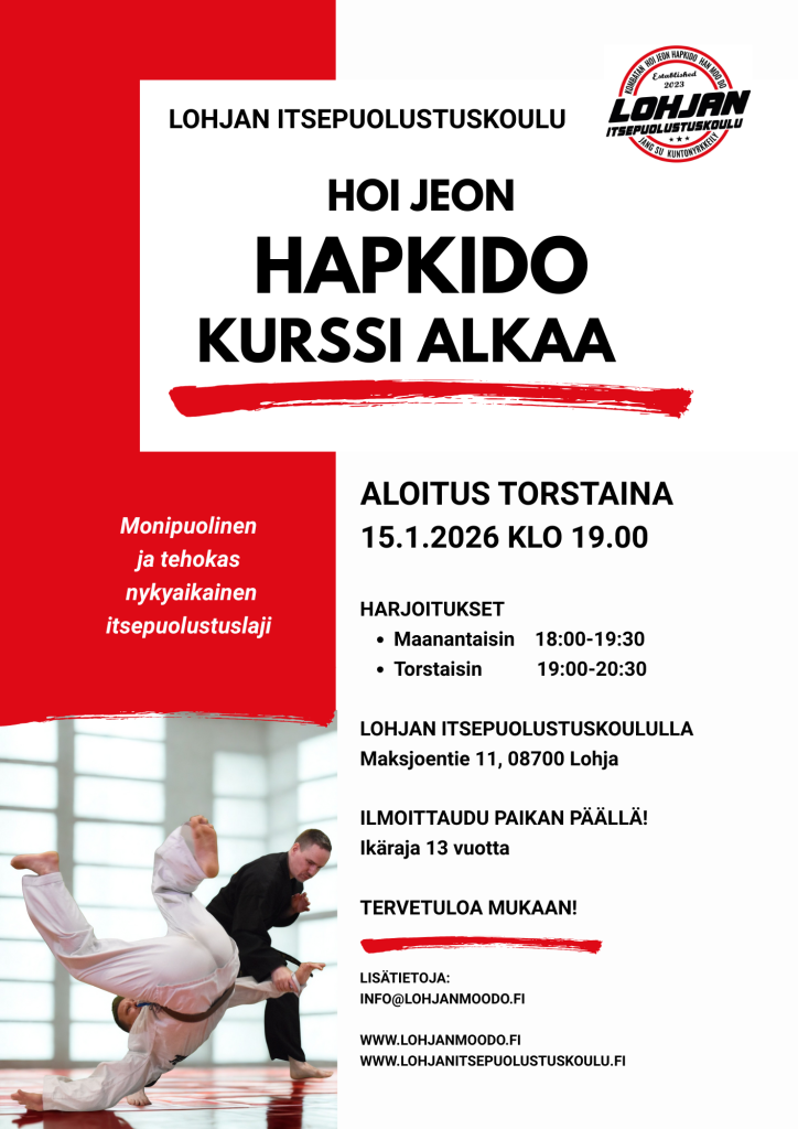Hapkido kurssi alkaa tammikuussa 2026